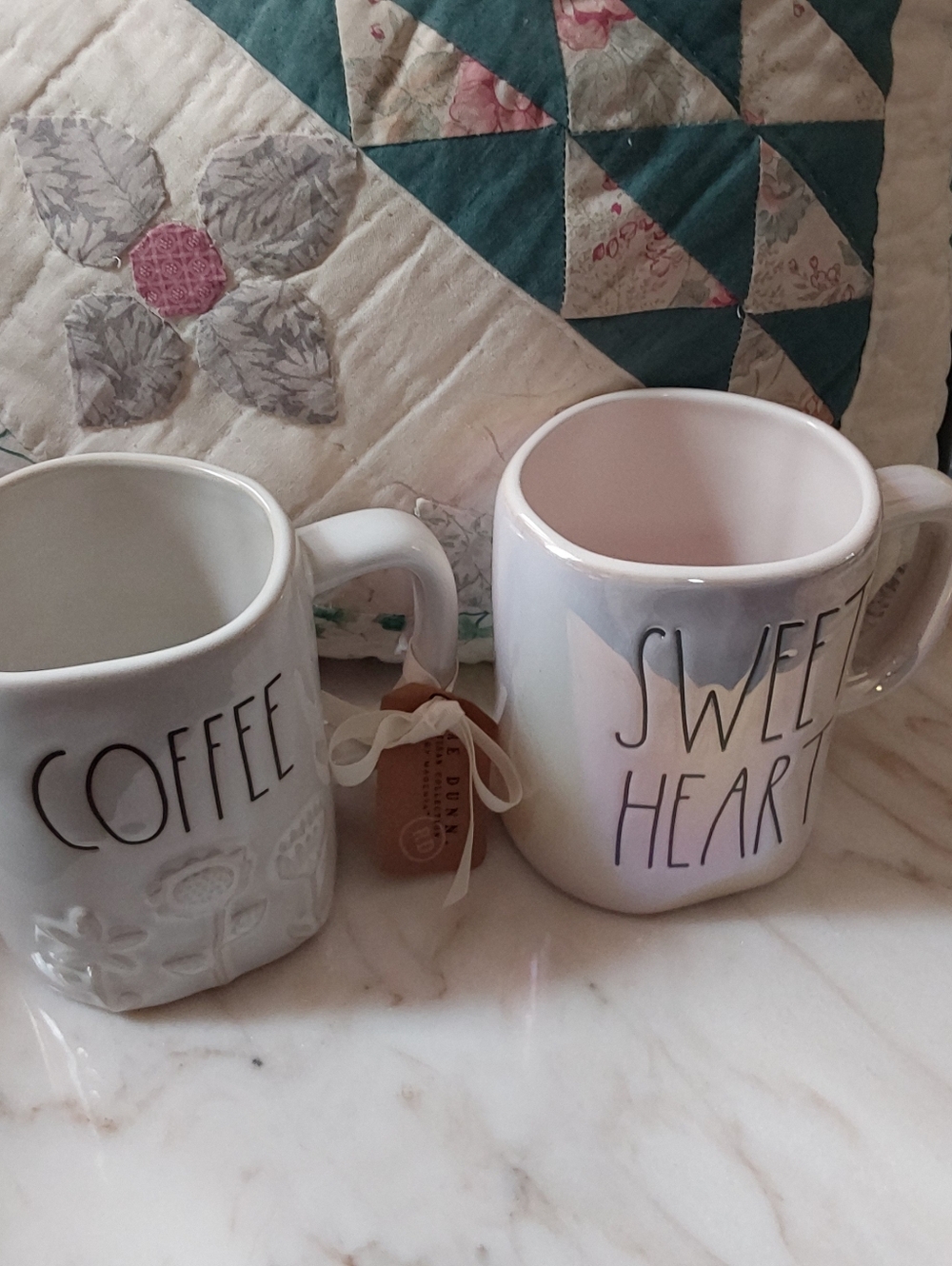 NWOT Two Rae Dunn Jumbo Coffee Mugs, White Porcelain Pair